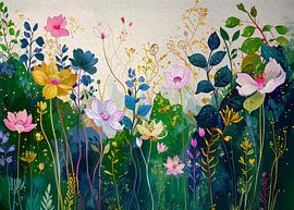 Abstrakte Sommermalerei mit Blumenrand von Studio Pieternel