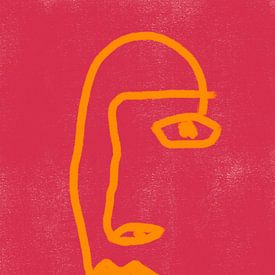 Picasso portrait drawing in orange and pink. by Hella Maas