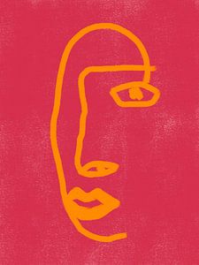 Picasso portrait drawing in orange and pink. by Hella Maas