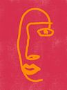 Picasso portret tekening in oranje en roze. van Hella Maas thumbnail