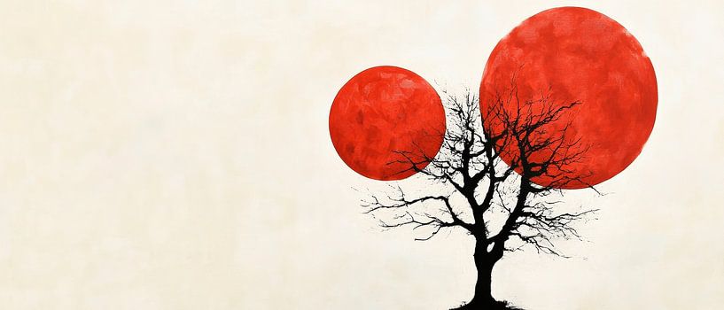 Roter Mond und Baum – moderne Kunst von Poster Art Shop