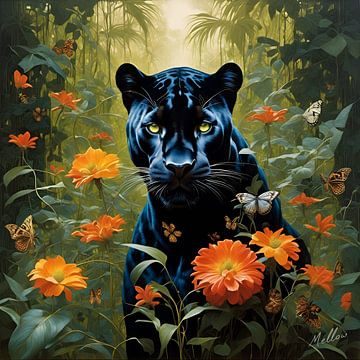 Dschungel-Flora Surrealismus: Black Panther von Mellow Art