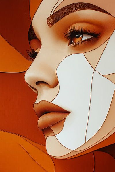 Geometrisches Perfektionsporträt in warmen Orangetönen von Eva Lee