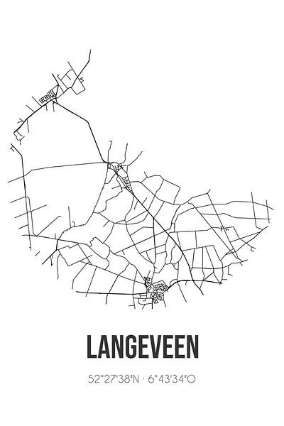 Langeveen (Overijssel) | Landkaart | Zwart-wit van Stad & Wand