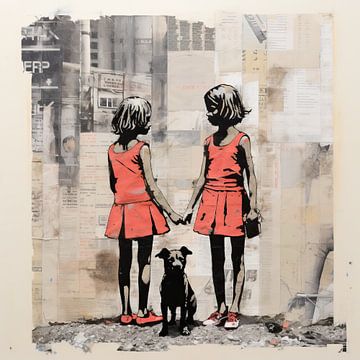 Dog and Dresses | Street Art No. 75049 van Blikvanger Schilderijen