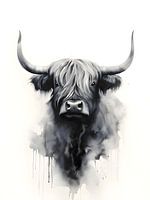 Gros plan d'un montagnard écossais aquarelle en noir et blanc