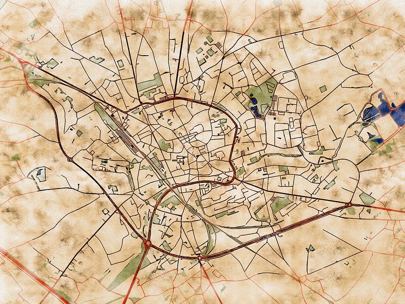 Map of Tienen with the style 'Serene Summer' by Maporia