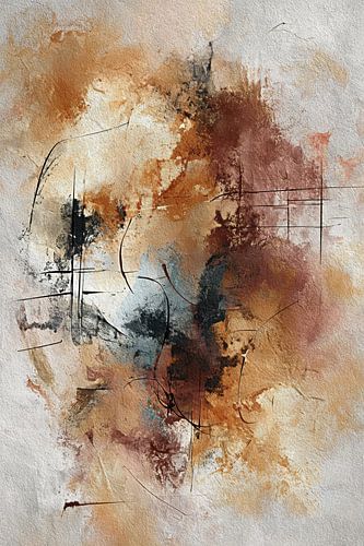 Abstract Schilderij - Bruin en Blauw Mysterieus Organisch