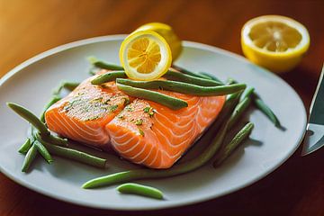 Verse zalm met groene bonen Illustratie van Animaflora PicsStock