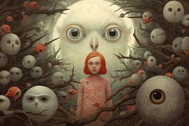 Strange birds, Girl in an imaginative fairytale landscape by Art Bizarre