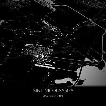 Schwarz-weiße Karte von Sint Nicolaasga, Fryslan. von Rezona