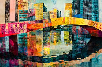 Bunte abstrakte Brücke und Stadt