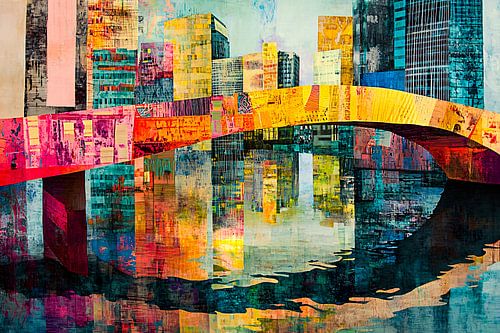 Bunte abstrakte Brücke und Stadt von Art & Soul Creations