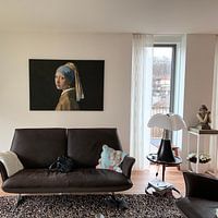 Klantfoto: Meisje met de Parel 2, liggend. van Marieke met een twist, op canvas
