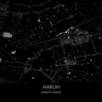 Zwart-witte landkaart van Marum, Groningen. van Rezona
