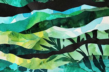 Harmonie de l'aquarelle : des nuances de vert en mouvement sur Vlindertuin Art