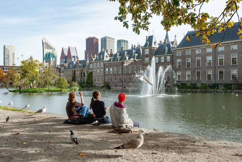 Junge Leute amüsieren sich im Haager Hofteich von Michel Groen