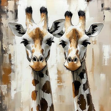 Vriendelijk dubbelportret van giraffen van Color Square