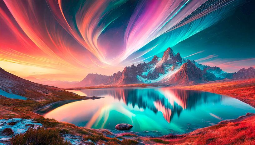 Lake with mountains and clouds by Mustafa Kurnaz