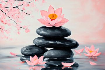 Lotusbloesems weerspiegelen op Zen-stenen van Poster Art Shop
