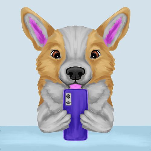 Cute welsh corgi with phone
