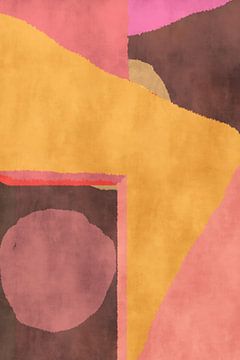 70s Retro veelkleurige abstracte vormen. Geel, roze, bruin, lila
