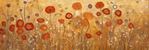 Fleurs rouges dans le pré doré