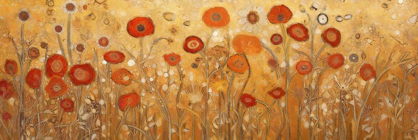 Red Flowers in Golden Meadow by Whale & Sons