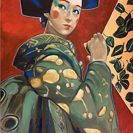 Geisha Gold Fan by Helia Tayebi Art