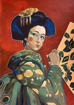 Geisha Gold Fan van Helia Tayebi Art