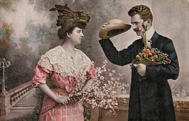 Historical colourised photograph of a man and a woman in 1906 by Patricia Hofmeester