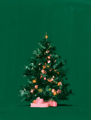 Petit sapin de Noël sur fond vert foncé