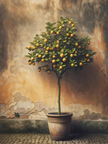 Citroenboom in pot - landelijk rustiek mediterraans stilleven
