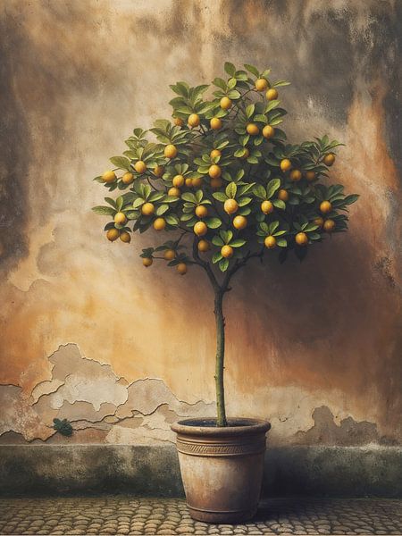 Lemon tree in pot - rural rustic Mediterranean still life by Colors of Spring
