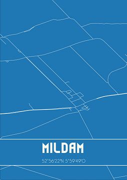 Blauwdruk | Landkaart | Mildam (Fryslan) van MijnStadsPoster