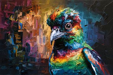 Explosion de couleurs dans un oiseau abstrait sur De Muurdecoratie