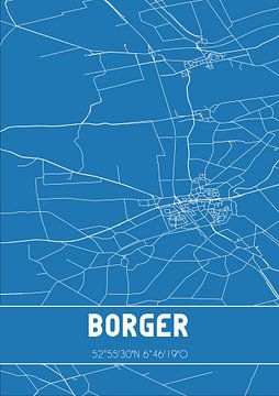 Blauwdruk | Landkaart | Borger (Drenthe) van MijnStadsPoster