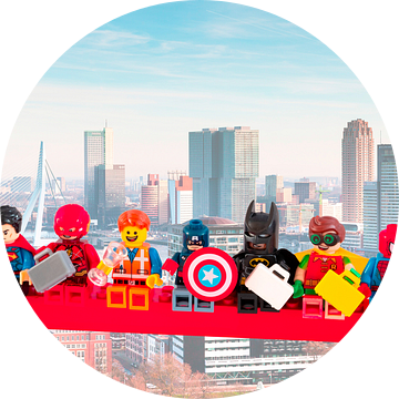 Lunch atop a skyscraper Lego edition - Super Heroes - Men - Rotterdam van Marco van den Arend