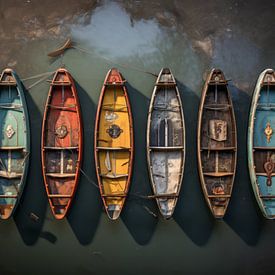 Canoe's in different colours, American native by Bert Meijer