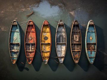 Canoës de différentes couleurs, autochtones américains