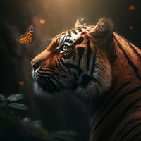 Tigre avec papillons dans la jungle