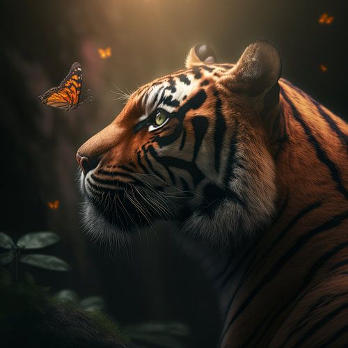 Tiger mit Schmetterlingen im Dschungel