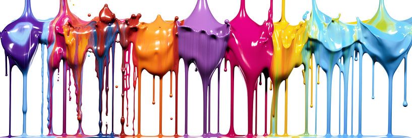 Bunte Acrylfarbe, die mit flüssigen Tropfen tropft, auf weißen Hintergrund Kunst Design von Animaflora PicsStock