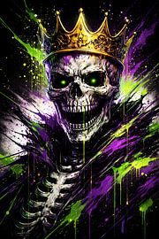 Neon-Skelettkönig-Kunst – Gotische Untotenkrone, Dark Fantasy von Faheem Beigh