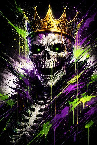Neon-Skelettkönig-Kunst – Gotische Untotenkrone, Dark Fantasy