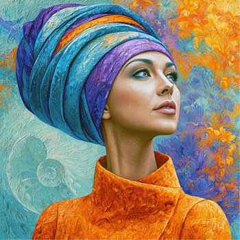 Vrouw in oranje en blauw