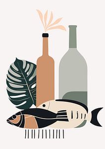 Stillleben mit Fisch und Monstera (05)