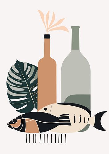 Stilleven met vissen en monstera (05)