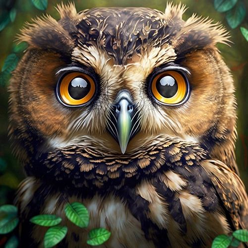 Uilenportret bos magische fantasie stralende ogen dicht bij de natuur