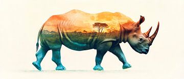 Neushoorn met landschap van Poster Art Shop